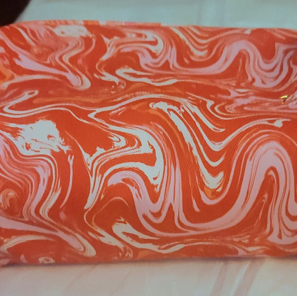 Cosmetic Pouch The Vintage‎ Cosmetic Company Orange Swirl Faux Leather, NWT
